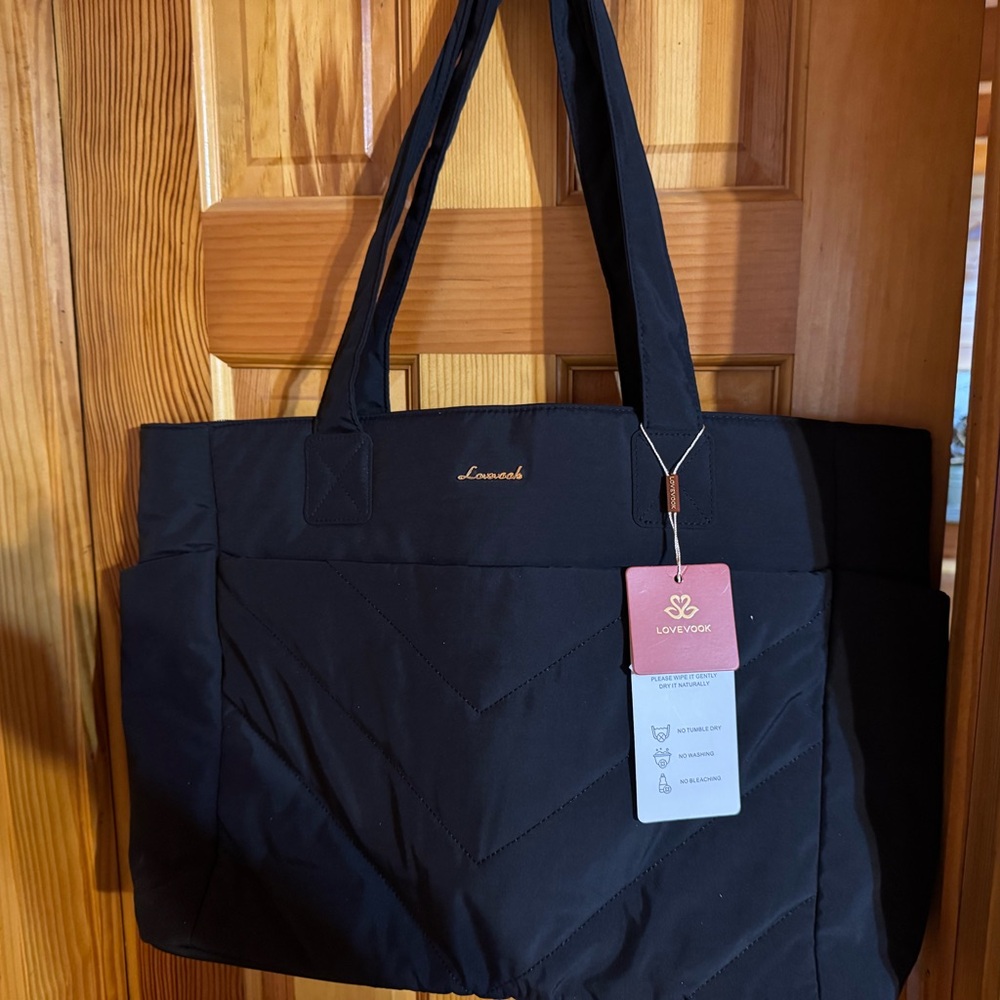 Large Lovevook Black Quilted Tote Bag NWT